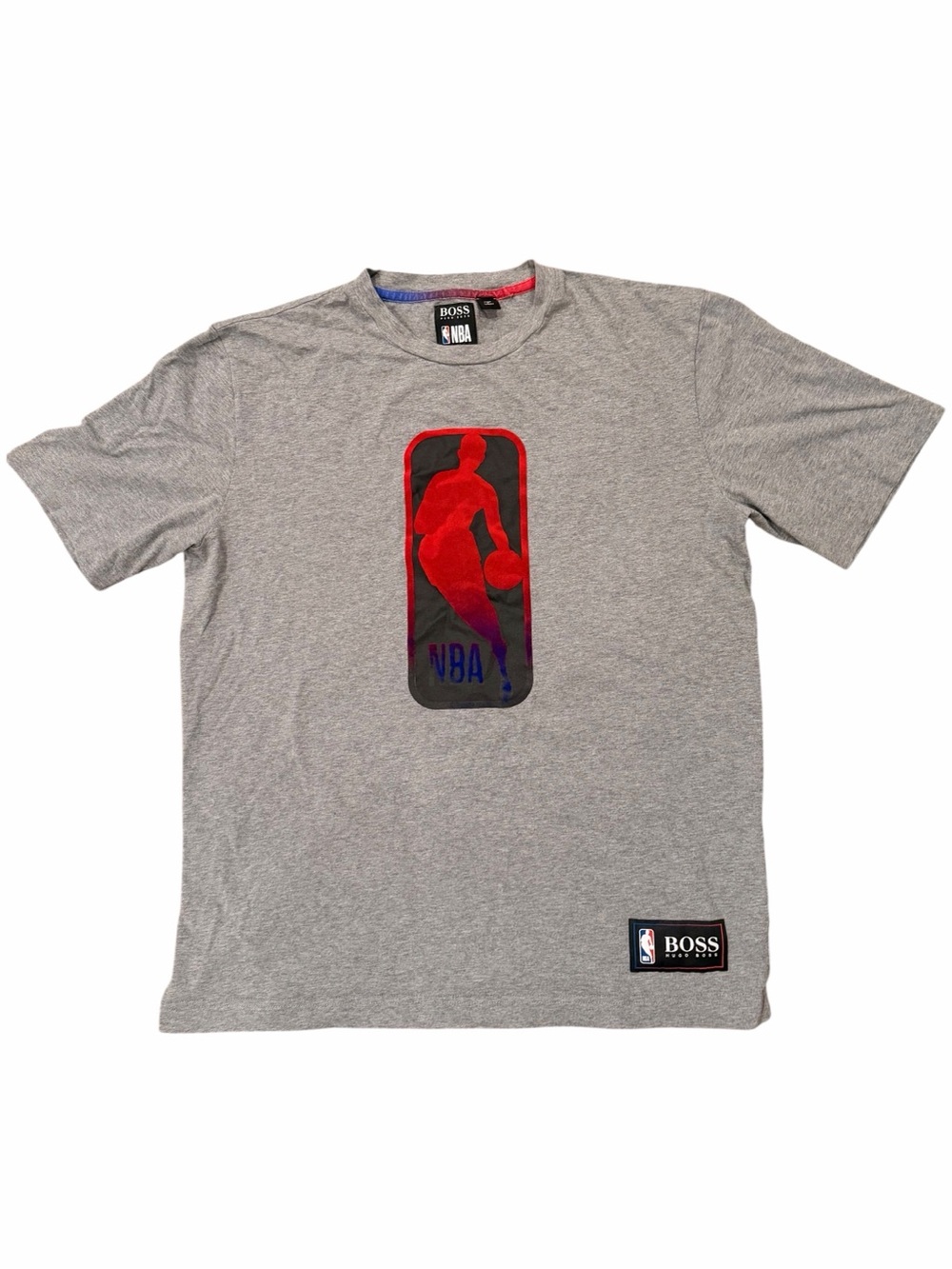 BOSS Hugo Boss x NBA Men's Gray Graphic Logo Crew Neck Cotton Jersey Tee Size M